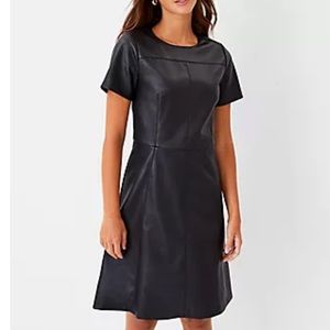 NWT Ann Taylor Seamed Faux Leather Flare Dress In Black